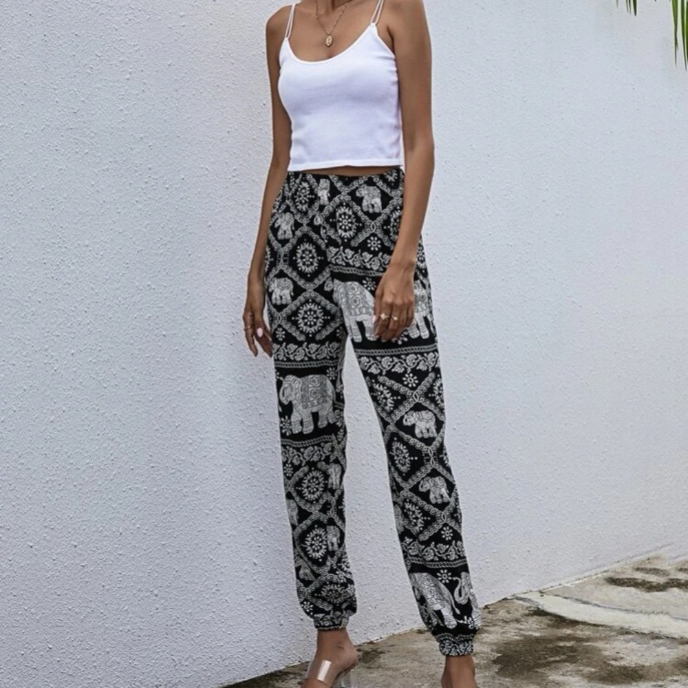 Elegant Elephant Print Pants